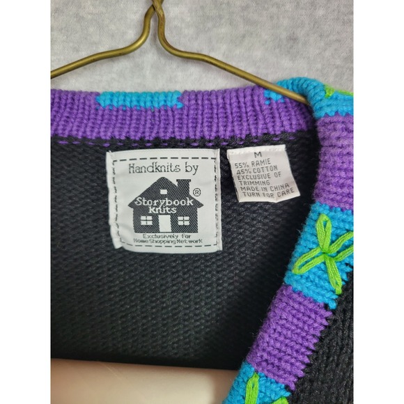 Storybook Knits Vintage Travel Cardigan Medium Black Suitcase Globe Sailboat - Picture 7 of 13